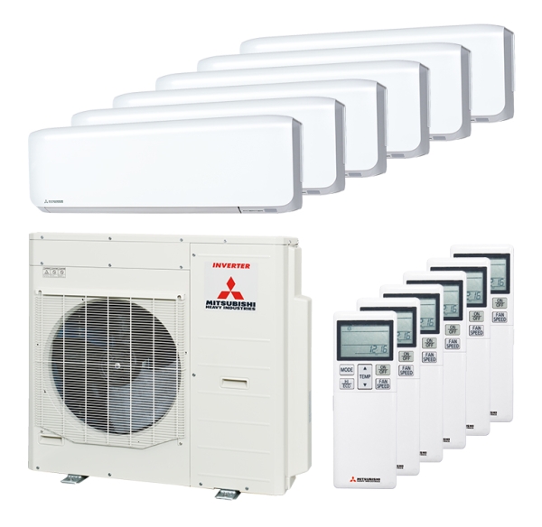 Mitsubishi Heavy 6x SRK 25 ZS-WF und SCM 125 ZM-S Multi-Split Klimaanlage